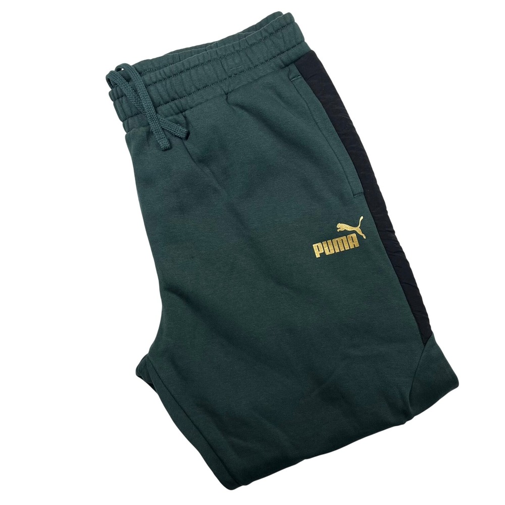 Puma Joggers Men XXL Green Gold Logo Athleisure Training Gym Running Sweatpants
